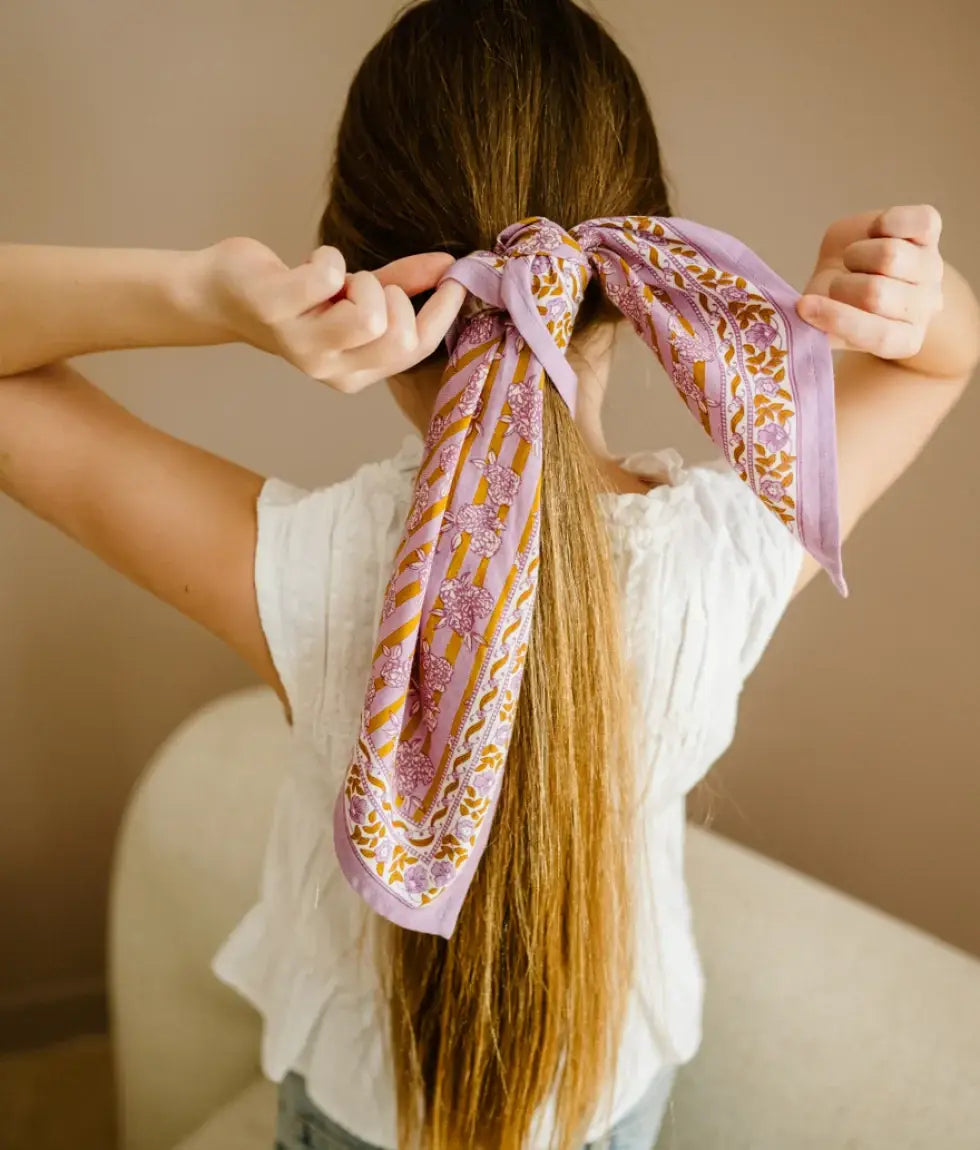 Kinderfoulard aus Baumwolle mit Blockdruck „Mona“ in Parme