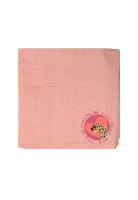 2er-Pack Premium-Musselintücher in Apricot und Beige mit Print "hug me"