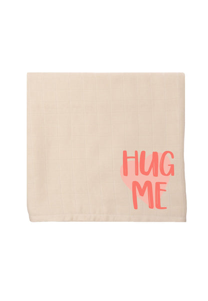 2er-Pack Premium-Musselintücher in Apricot und Beige mit Print "hug me"