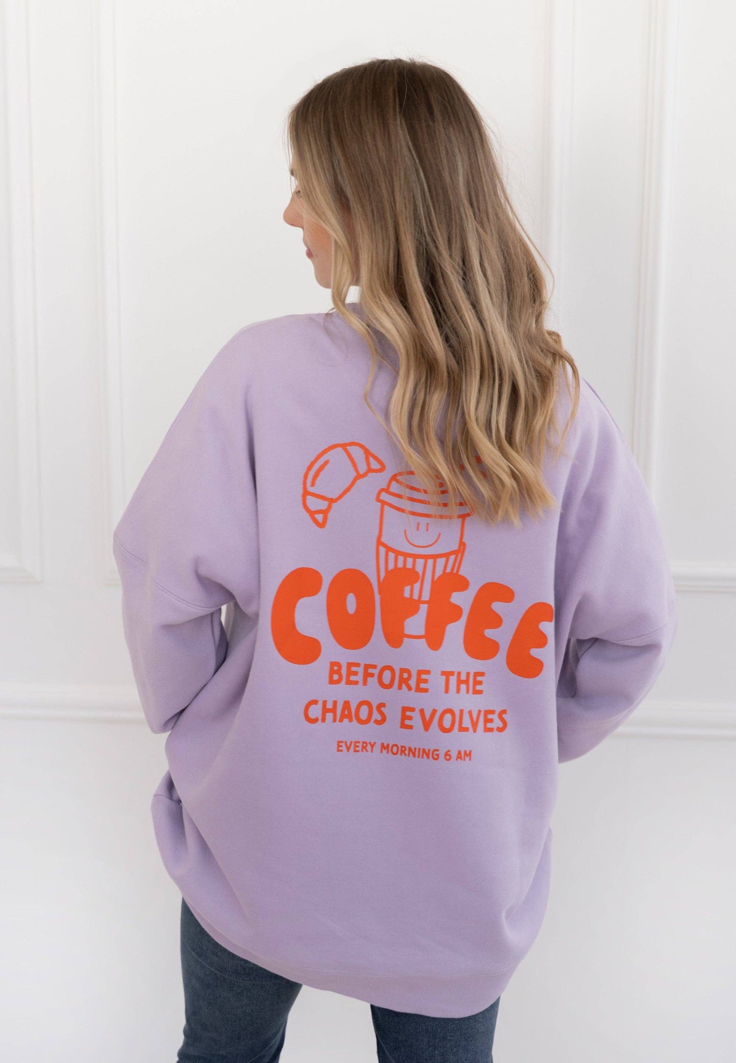 Erwachsenen Sweatshirt Coffee before Chaos flieder: S/M