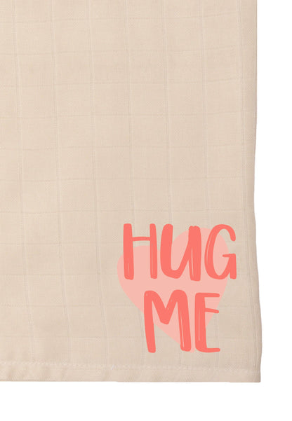 2er-Pack Premium-Musselintücher in Apricot und Beige mit Print "hug me"